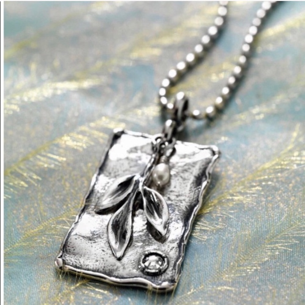 Retired Silpada Sterling Silver Pearl Crystal Logo Pendant Necklace N2275